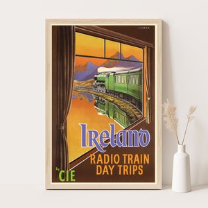 Poster di viaggio vintage con gite di un giorno in treno radio in Irlanda / Arte murale di viaggio in Irlanda / Stampa 12x8 pollici.