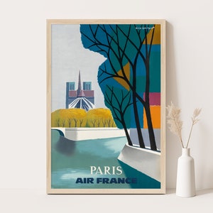 Póster vintage de Air France, París, Francia, arte de pared extragrande, arte de pared de viaje a Francia, póster de hasta 24 x 36.