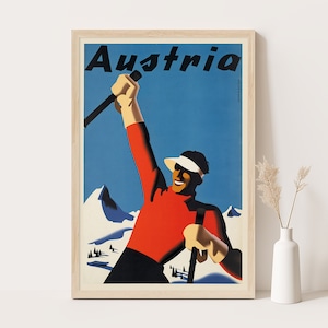 Ski Holidays in Austria vintage poster, Extra large wall art, Austria travel wall art, up to 24x36 poster.