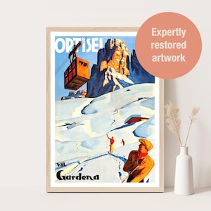Ortisei Val Gardena Vintage Ski Poster: Dolomites Travel Art
