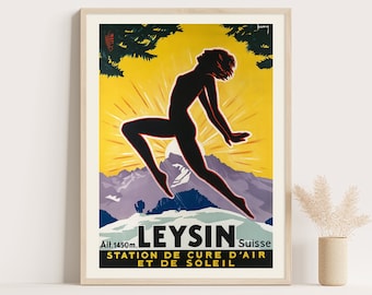Leysin Alps Resort, Switzerland vintage poster, Large wall art, Swiss travel wall art, up to 18x24 poster.