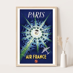 Air France, Parigi, manifesto vintage Francia, stampa murale extra large, stampa murale di viaggio in Francia, poster fino a 24x36.
