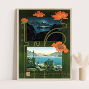 Lake Como Poster by Metlicovitz, 1899 Art Nouveau Print, Lago di Como, Belle Epoque Wall Art, Day and Night