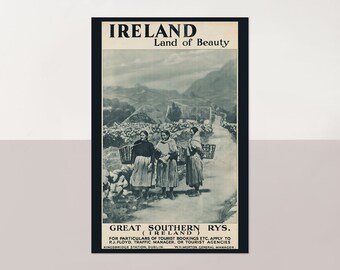 Ireland vintage poster, Extra large wall art, Ireland travel wall art, up to 24x36 poster.