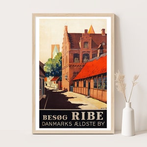 Besog Ribe Denmark vintage poster, Extra large wall art, Denmark travel wall art, up to 24x36 poster.