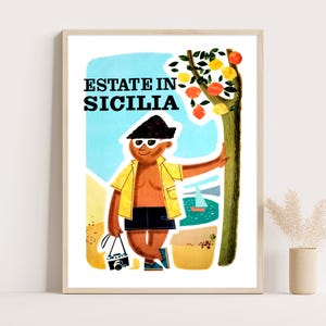 Plakat Sycylia, 1940s Vintage Italy Travel Print, La Dolce Vita Wall Art, Włoskie Lato, Dekoracja Cytrynowa