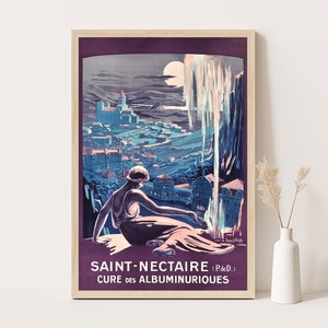 Saint Nectaire, France vintage travel poster, Extra large wall art, France travel wall art, up to 24x36 poster.