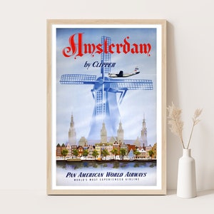 Amsterdam Holland Vintage Poster | Netherland Travel Wall Art | 12x18 Inches Print.