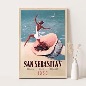 Póster de viaje vintage de San Sebastián, España, arte de pared extragrande, arte de pared de viaje a España, póster de hasta 24 x 36.