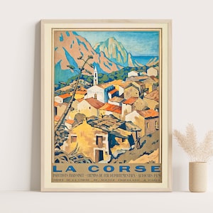 Póster de viaje vintage de la isla de Córcega, Francia / Póster PLM La Corse / Arte de pared grande / Impresión de hasta 18 x 24 pulgadas.