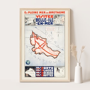 Belle Ile island, France vintage travel poster, France travel wall art, 12x18 inches poster.
