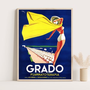 Grado Italia Vintage Travel Poster / Arte murale di viaggio in Italia / Arte murale retrò italiana