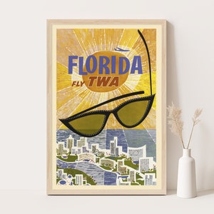 Poster di viaggio vintage della Florida, arte murale extra large, arte murale di viaggio negli USA, poster fino a 24x36.