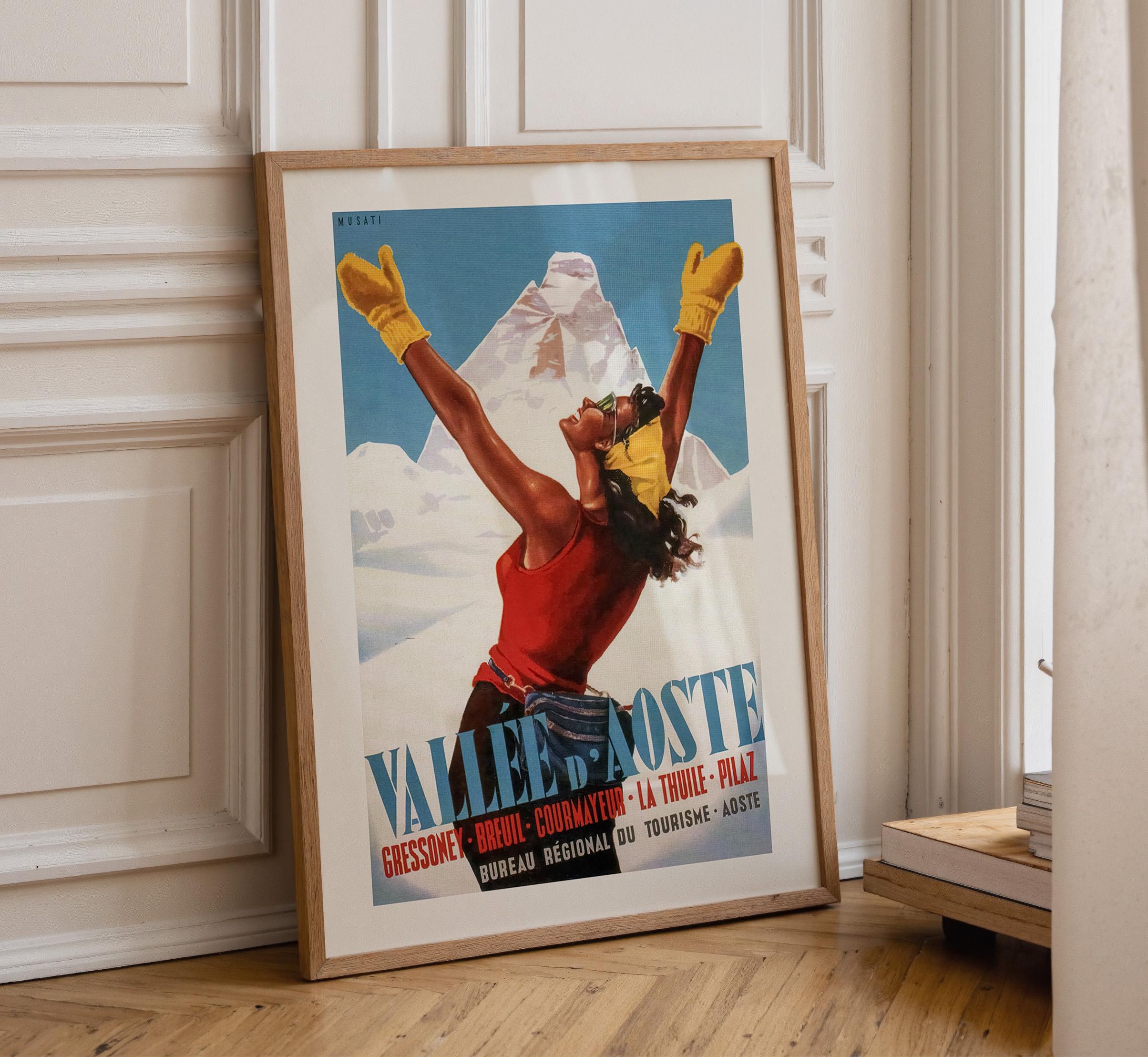 Vintage Aosta Valley Ski Poster: Arnaldo Musati, Italy, C.1950 - Etsy