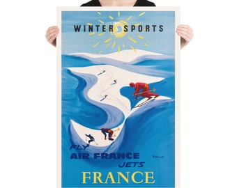 Bernard Villemot Ski Poster: 1968 Air France Ad, Mid-century