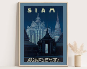Vintage Bangkok Travel Poster: Siam, Jewel City of Asia