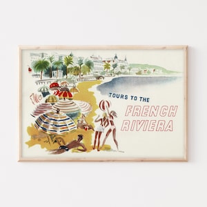Póster de la Riviera francesa / Póster de viaje vintage de Francia / Arte de pared extragrande / Póster de hasta 36 x 54 pulgadas.