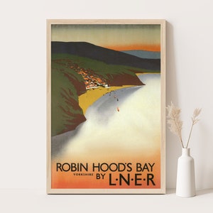 Póster vintage de Yorkshire Robin Hoods Bay, Inglaterra, arte de pared de viaje de Gran Bretaña, impresión de 12 x 18 pulgadas.