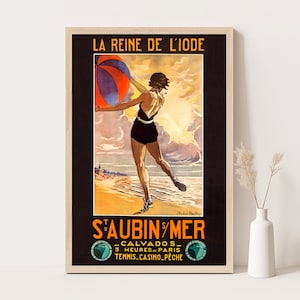 Saint Aubin sur Mer Frankreich Vintage Plakat | Extra große Wandkunst | Frankreich Reise Wandkunst | Bis zu 24x36 Plakat.