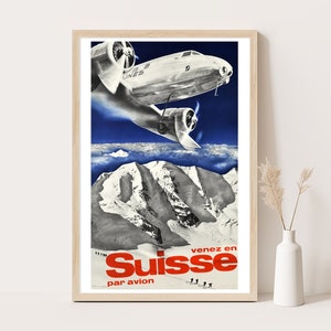 Switzerland Vintage Travel Poster: Suisse Por Avion Art Print (12x18 Inches)