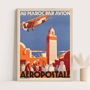 Manifesto vintage del Marocco estremamente raro, grande opera d'arte murale, raffigurante un viaggio in Marocco, poster fino a 18x24.