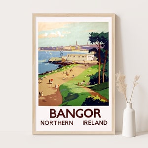 Bangor Nordirland Vintage Reiseplakat | Irland Wand Kunst 12x18 Inches Druck.