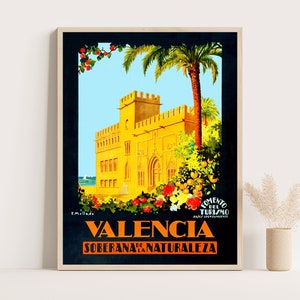 Valencia Spain Vintage Travel Poster | Large Wall Art | Spanish Gifts | Up to 18x24 Inches Print.