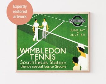 Wimbledon Tennis Vintage Poster – London Underground Art Print, 1930s Sports Travel Poster