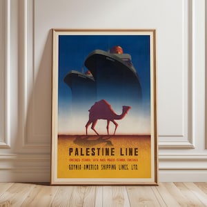 Póster de viaje vintage de Palestine Line: Arte mural de camellos y cruceros