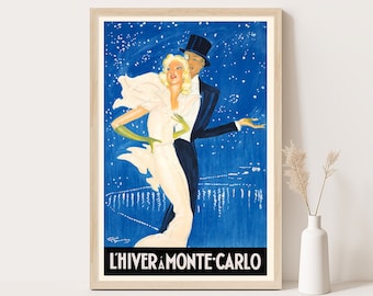 Monte Carlo Vintage Travel Poster | Monaco Travel Wall Art | 12x18 Inches Print.