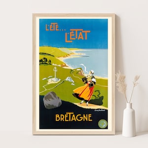 L'Etat Bretagne, Bretanha, França, pôster de viagem vintage, arte de parede extragrande, arte de parede de viagem à França, pôster de até 24x36.