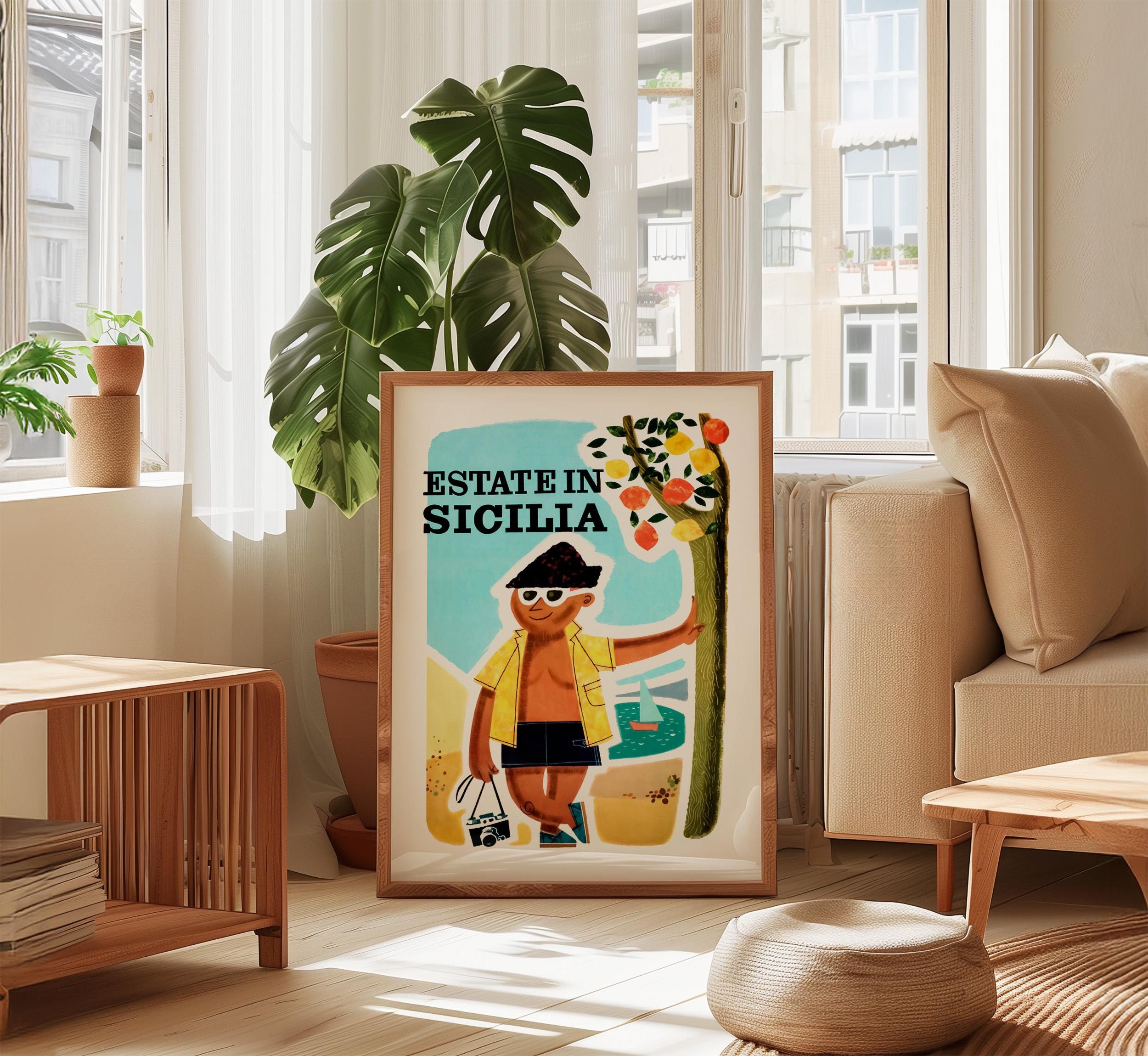 Summer in Sicily Print, Italy Vintage Travel Poster: La Dolce Vita Summer in Sicily Print, Italy Vintage Travel Poster: La Dolce Vita