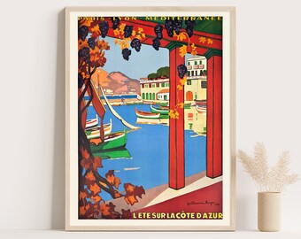 Cote D'Azur Vintage Travel Poster: French Riviera Wall Art
