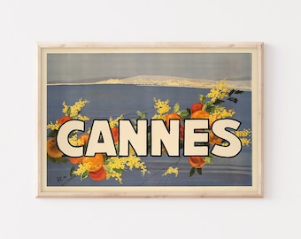 Cannes, French Riviera, Cote d'Azure, France vintage travel poster,  12x18 Inches Print.