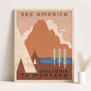 See America, Welcome to Montana vintage travel poster, Large wall art, USA travel wall art, up to 16x20 inches poster.