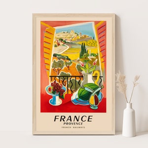 Póster de viaje vintage de Provenza, Francia, arte de pared extragrande, arte de pared de viaje a Francia, póster de hasta 24 x 36.