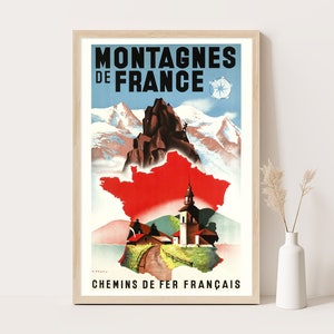 Mont Blanc Poster | Montagnes de France | France Vintage Travel Wall Art | 12x18 Inches Print.