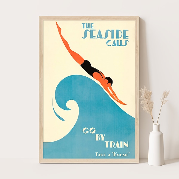 The Seaside Calls Take a Kodak Poster | Australia vintage poster | Australia Travel Wall Art | 12x18 Inches Print.