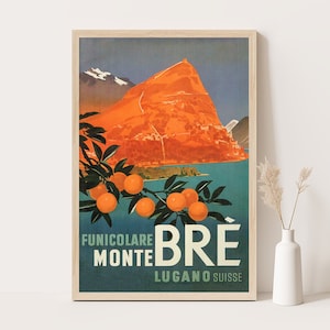 Monte Bre Lugano Switzerland Vintage Travel Poster