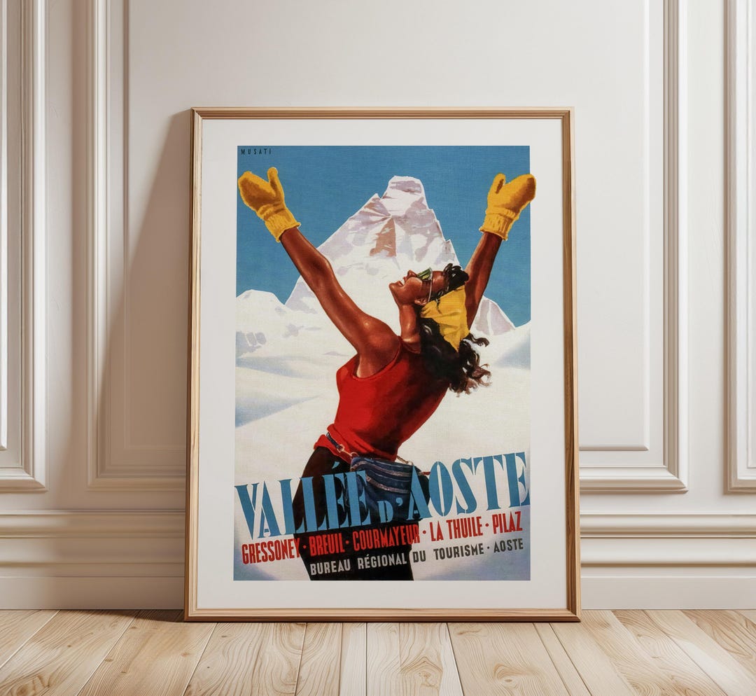 Vintage Aosta Valley Ski Poster: Arnaldo Musati, Italy, C.1950 - Etsy