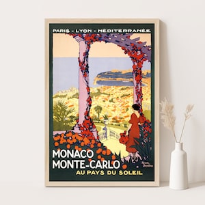 モナコ、モンテカルロのビンテージ旅行ポスター、特大の壁アート、モナコ旅行壁アート、最大 24 x 36 のポスター。