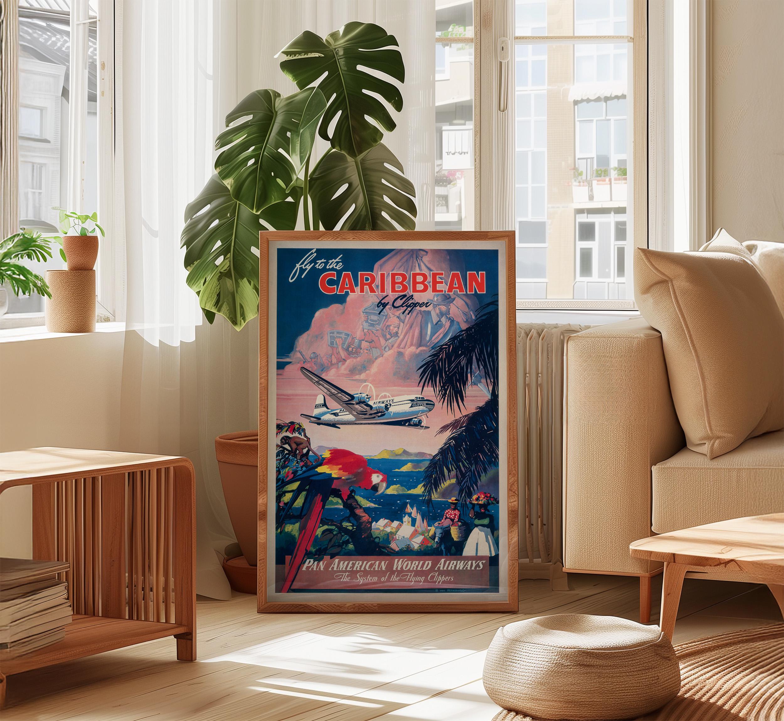 Fly to the Caribbean by Clipper Vintage Travel Poster Print: Pan