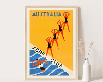 70x100 cm Australia Surf Club vintage travel poster, Extra large wall art, Australia travel wall art, 27.5 x 39.3 inches print.