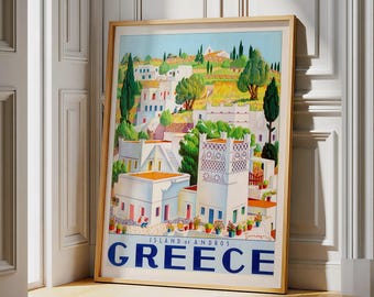 Plakat podróżniczy z wyspy Andros w Grecji, wydruk artystyczny na ścianie greckiej wyspy