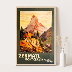 Zermatt Matterhorn Cervin Schweiz Vintage Travel Poster | Schweizer Reise Wand Kunst | 12x18 Inches Druck.