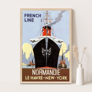 Normandy French line, France vintage poster, Extra large wall art, France travel wall art, up to 24x36 poster.