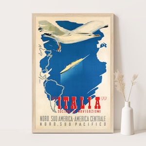 Italian Line Poster by A. Patrone, 1947 Vintage Ocean Liner Art, Transatlantic Cruise Ad, Maritime Decor
