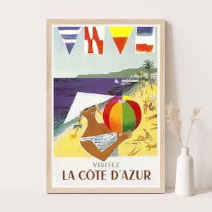 Póster de La Cote D'Azur / Póster de viaje vintage de los ferrocarriles franceses SNCF / Impresión de 12 x 18 pulgadas.