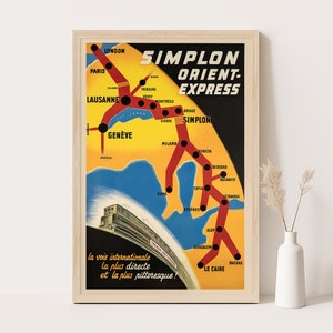 Simplon Orient Express Switzerland Vintage Poster | Swiss Travel Wall Art | 12x18 Inches Print.
