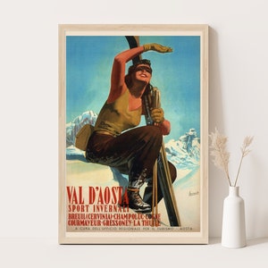 Aosta Valley Ski Poster: Art Deco Woman, Gino Boccasile Print